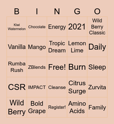 Zurvita 2021 Bingo Card