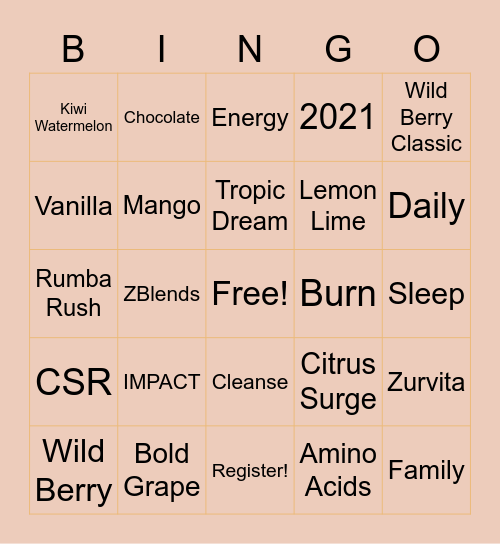 Zurvita 2021 Bingo Card