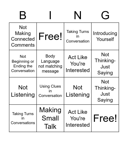 Conversation Drivers and Stopper Bingo Card