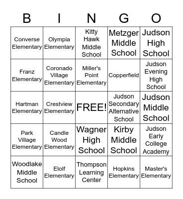JUDSON ISD BINGO Card