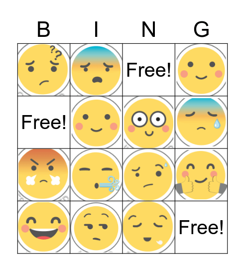 Emojis Feelings Bingo Card