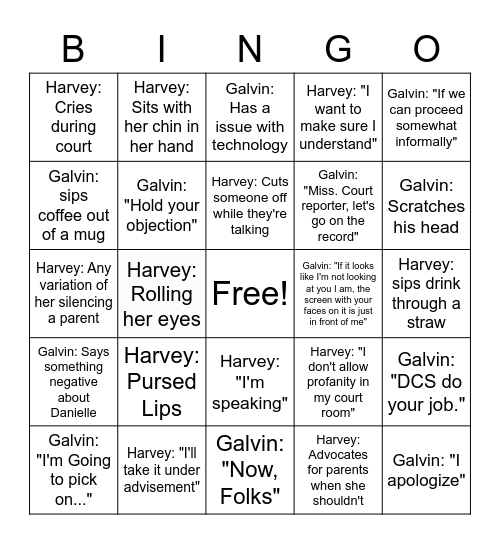 Our Wonderful Judges Bingo Card