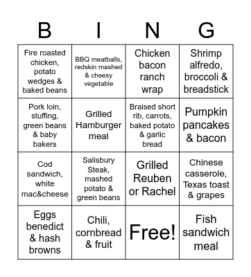 Restaurant Bingo Card