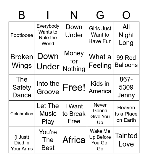 Tap It 80s Bingo Card