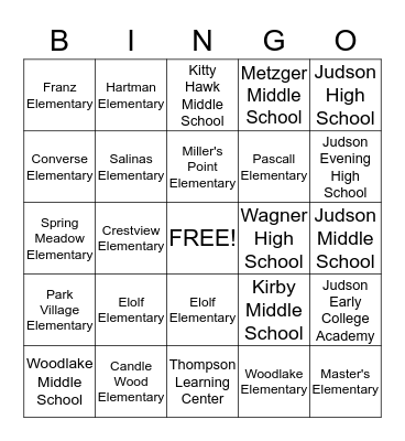 JUDSON ISD BINGO Card