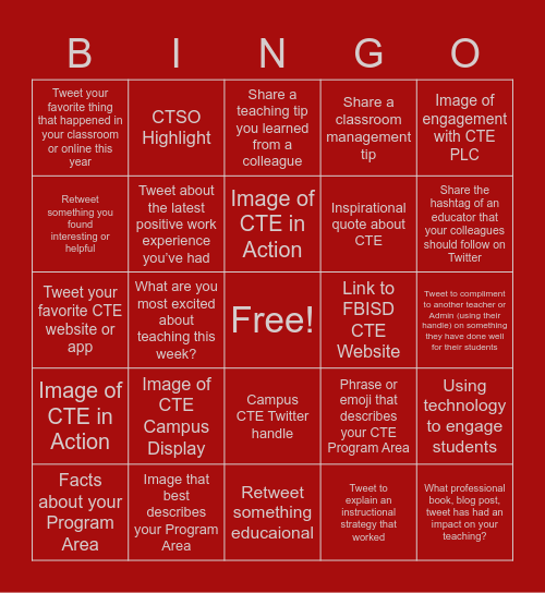 CTE Month Twitter Bingo Card