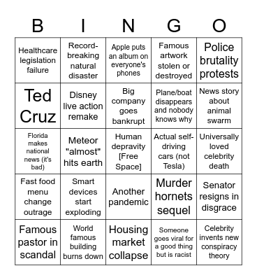 2021 Apocalypse Bingo Card