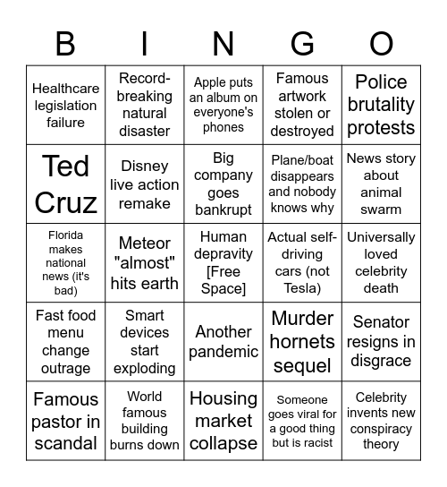 2021 Apocalypse Bingo Card