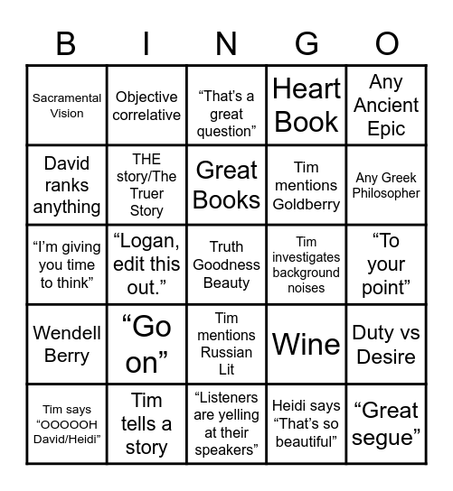 Close Reads Bingo Card