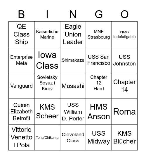 Azur Lane 2021 Bingo Card