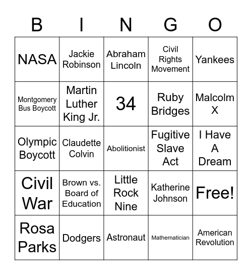 Black History in America Bingo Card