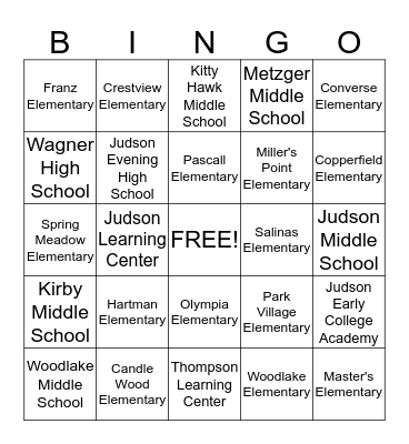 JUDSON ISD BINGO Card
