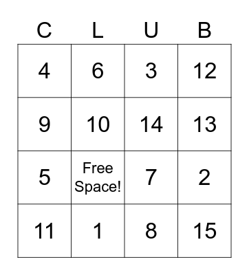 BGC Physical Activity Bingo Card