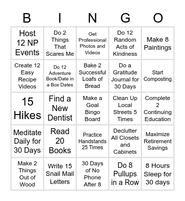 2021 Goal Bingo Card