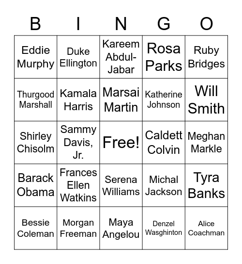 Black History Bingo Card