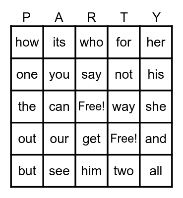 Party Time Bingo Card