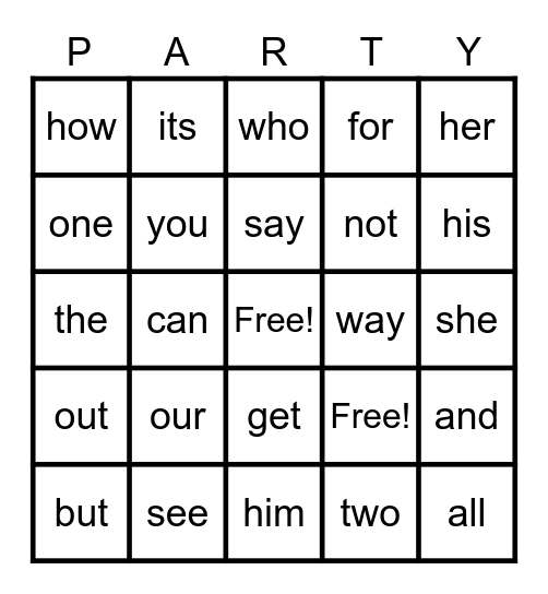 Party Time Bingo Card