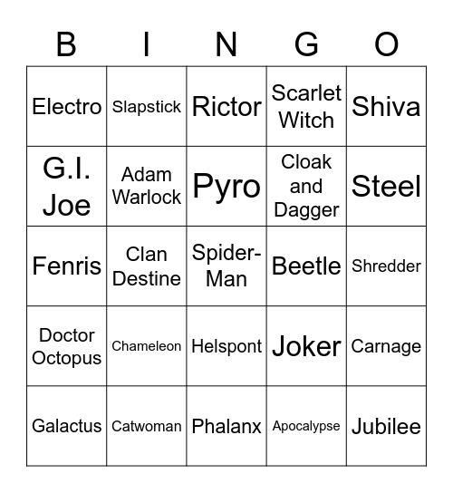 Super Heros and Villains Bingo Card