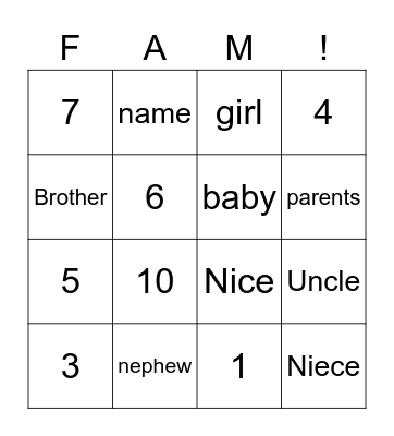 Family Signs Bingo James Bingo Card