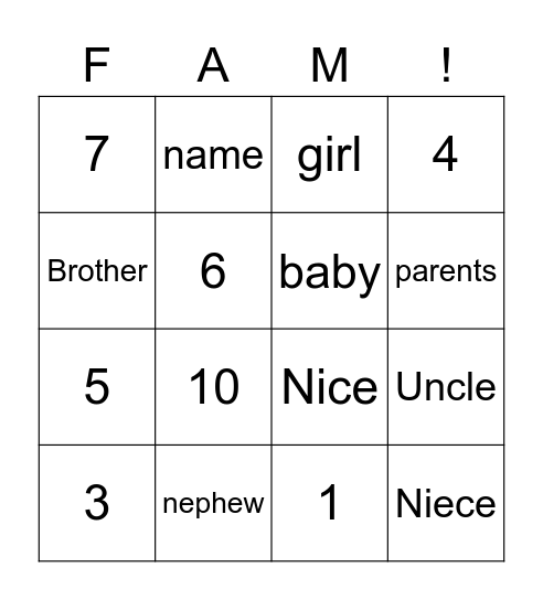 Family Signs Bingo James Bingo Card