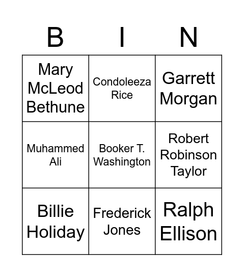 Black History Bingo Card