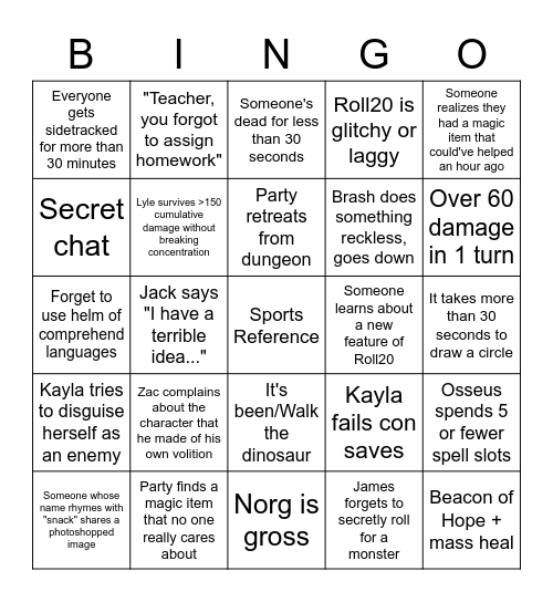 Big Bongos Bingo Card