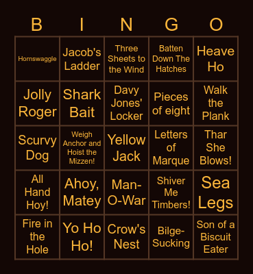 Pirate Bingo Card