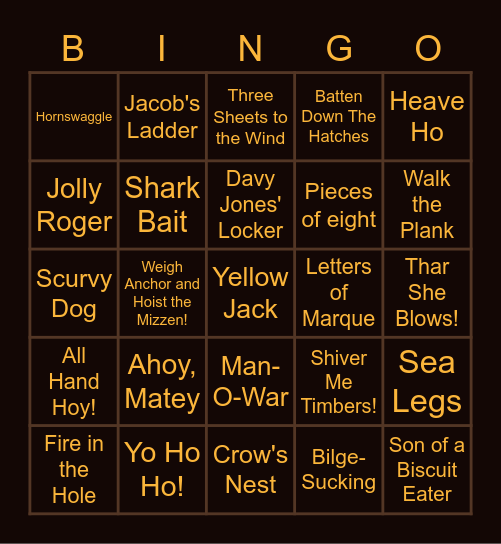 Pirate Bingo Card