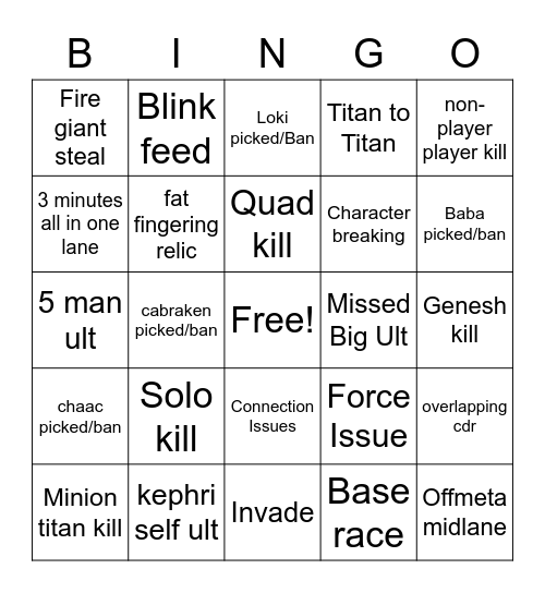 Noobs in Combat Bingo (by WhitetheCa) Bingo Card