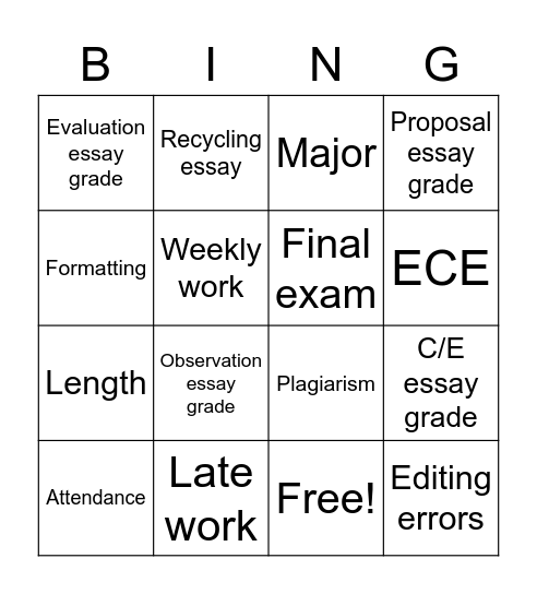 Untitled Bingo Card
