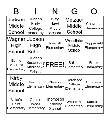 JUDSON ISD BINGO Card