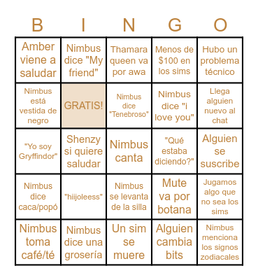 BINGO DE NIMBUS Bingo Card