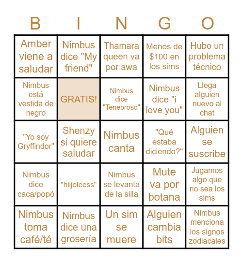 BINGO DE NIMBUS Bingo Card