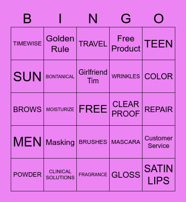 Bingo Mary Kay Style Bingo Card