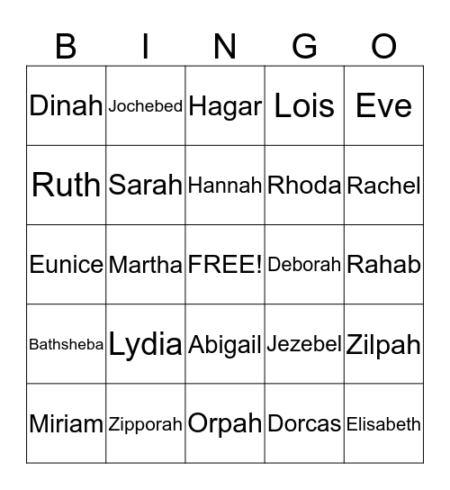 Women of the Bible Bingo Card