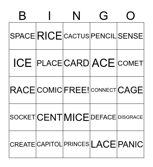 SOFT AND HARD C SOUNDS Bingo Card