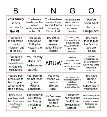 FILIPINO AMERICAN BINGO Card