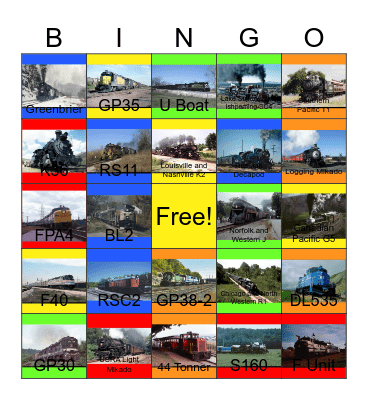 Tourist Locomotives in the U.S.A Bingo Card