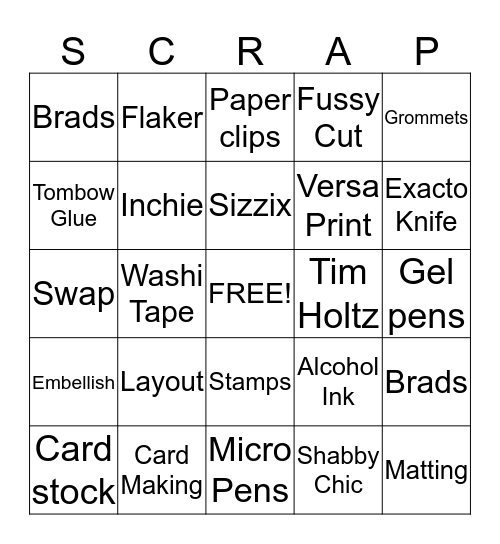 Scrappy Swappers Bingo Card Bingo Card