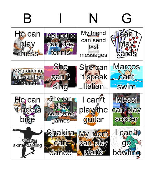 Bingo about abilities Bingo Card