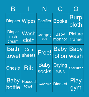 Skyler's Baby Shower Bingo Card