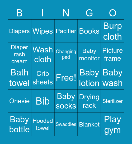 Skyler's Baby Shower Bingo Card