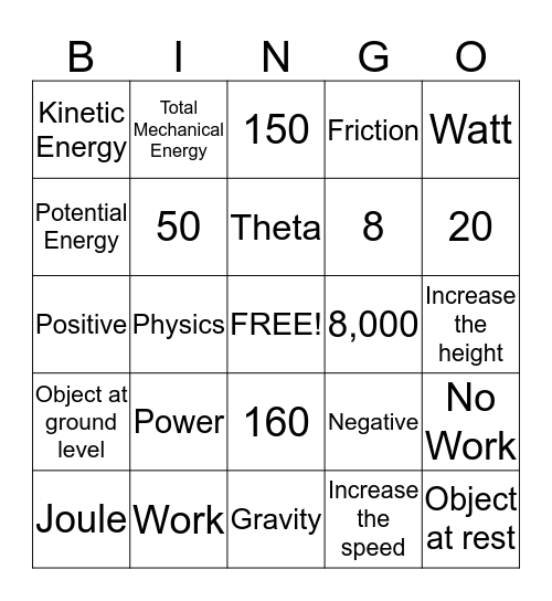 Energy! Bingo Card