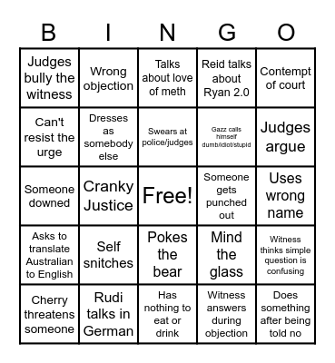 The Lost Court Case Bingo Card