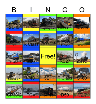 Railway Lines in North America, Africa, Europe and Australia Bingo Card