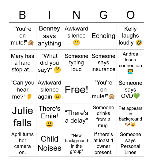 Personal Lines Bingo Card