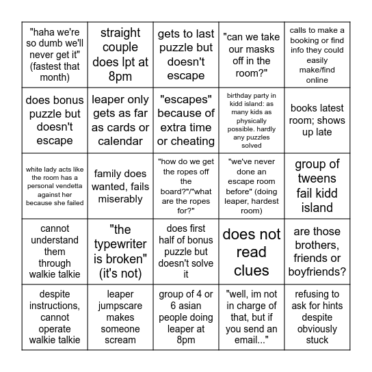 Woodbury Bingo Card