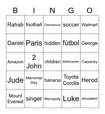 Bible Bingo Card