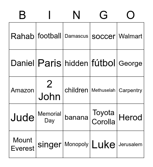 Bible Bingo Card