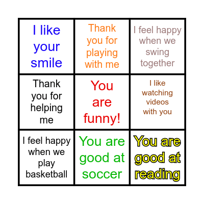 Compliment Bingo Card